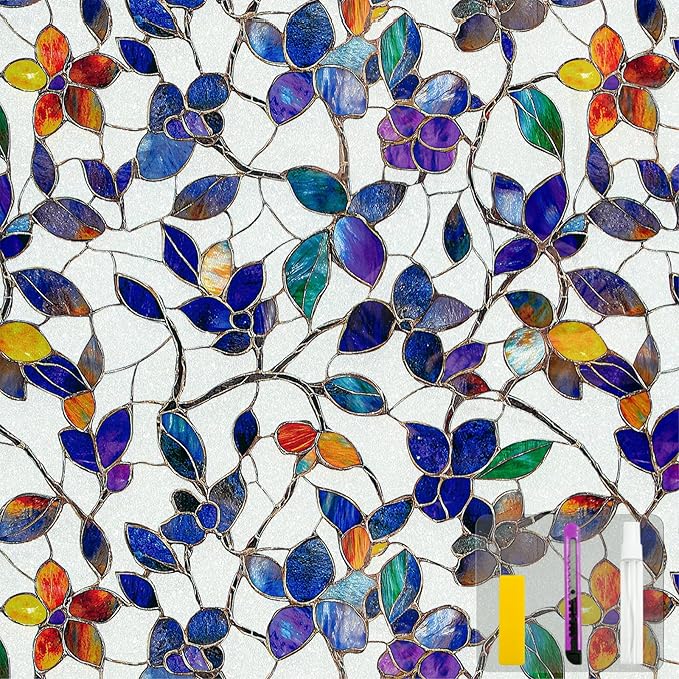 Window Privacy Film Stained Glass Window Film Frosted Window Film Window clings Non-Adhesive Reusable Decorative for Home Removable (Purple Frosted, 23.6 X 78.7 in)