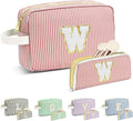 Travel Makeup Bag Christmas Gifts for Women Girl Teens, Personalized Initial Makeup Bag for Cute Teen Girls, Preppy Stuff Toiletry Bag Cosmetic Bag, Teen Girls Gift Trendy Stuff, Letter W