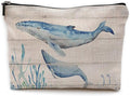 Watercolor Beach Ocean Whale Makeup Bag Travel Cosmetic Bags,Rustic Marine Life Sea Animal Cosmetic Bags with Zipper Pouch Travel Toiletry Case,Gifts for Whale Lovers