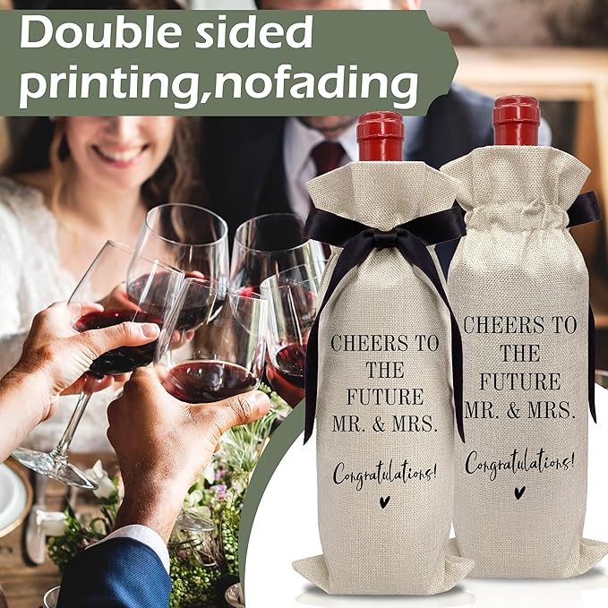 RYIGYWE 1 PCS Black Bow Ribbon Ideas Engagement Gift Wine Bag - Bride to Be Gifts for Bridesmaids Bride Groom Couples Her Him Officiant Gift for Getting Married Engagement Bridal Shower - A44