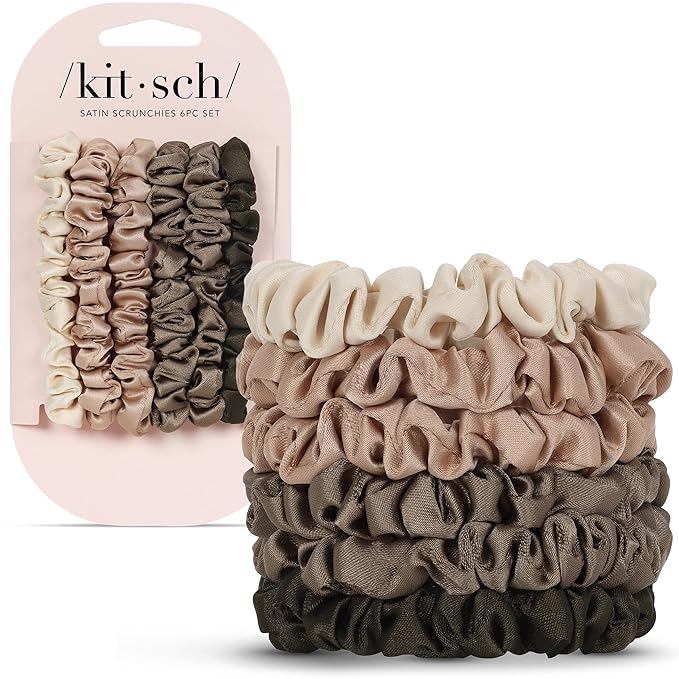 Kitsch Ultra-Petite Satin Scrunchies for Women - Softer Than Silk Scrunchies | Hair Ties No Damage for Frizz-Free Sleep | Perfect for Day or Night | Ideal Gifts for Women - Eucalyptus, 6 pcs
