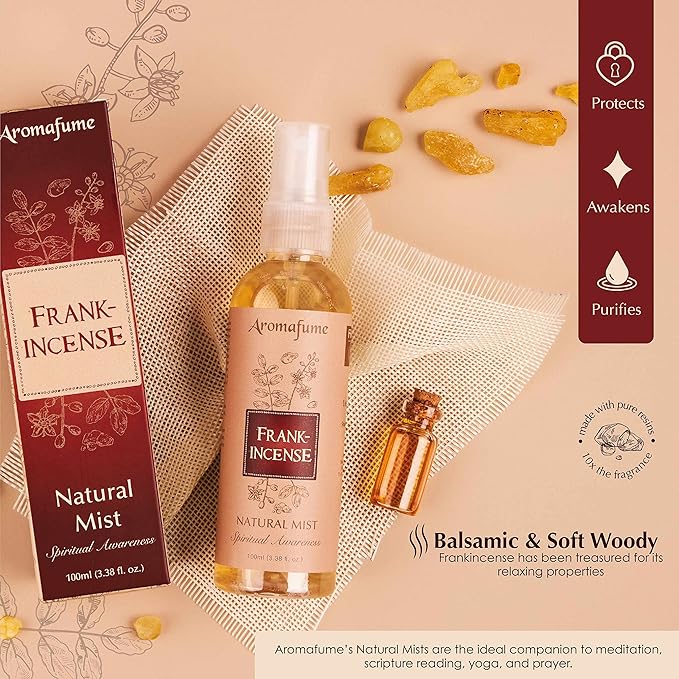 Frankincense Natural Resin Mist Spray by Aromafume | 100 ml / 3.3oz | Ideal for spirituality, prayer & rituals | Made with Frankincense Resin from Somalia | Non-alcoholic & non-toxic