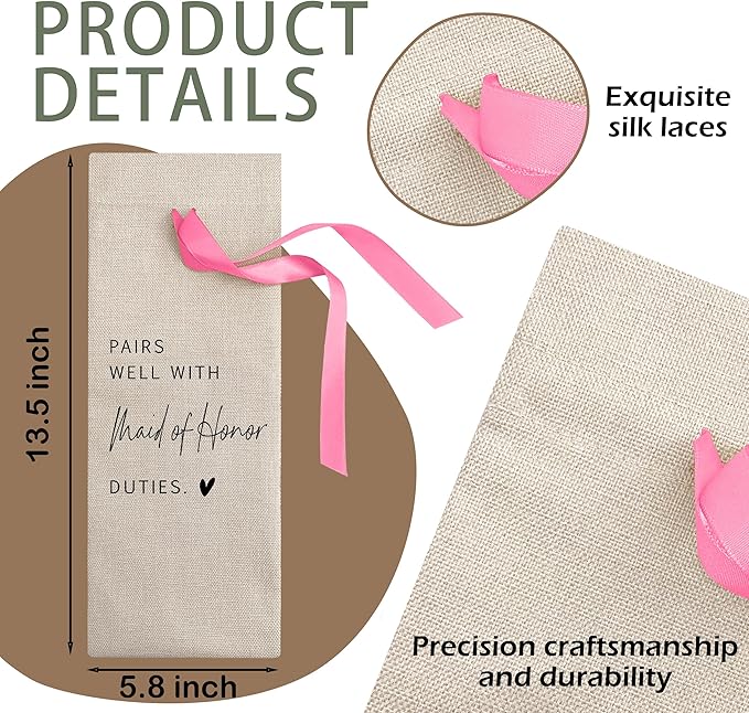 Cute Pink Bow Ribbon Engagement Gift Wine Bag - 1 PCS Bride to Be Gifts for Bridesmaids Bride and Groom Couples Her Him Will You Be My Bridesmaid for Getting Married Engagement Bridal Shower - A51