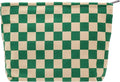 PAZIMIIK Makeup Bag Large Zipper Corduroy Make Up Pouch for Purse Travel Canvas Cosmetic Organizer for Women Brush Storage,Checkered Green