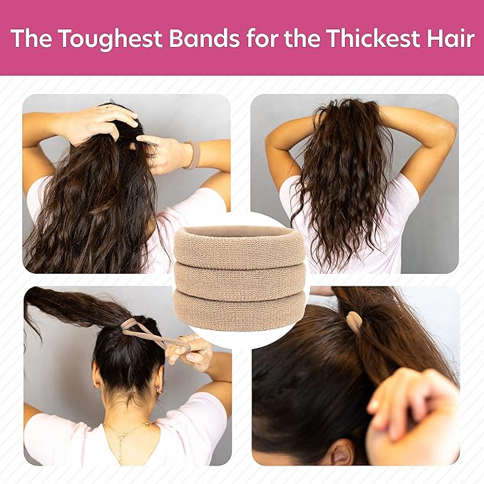 Burlybands Large Hair Ties for Thick, Heavy or Curly Hair - Non-Slip, Non-Damage, Seamless Women's Ponytail Scrunchies - Lt Brown, 3 Pcs