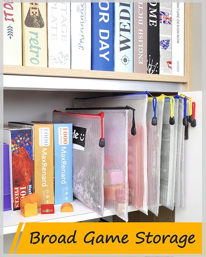 SUNEE Plastic Mesh Zipper Pouch 10x14 in (6 Colors, 24 Packs),Extra Large Water-Resistant Zip Bag for School Office Supplies, Puzzles & Games Organizing Storage