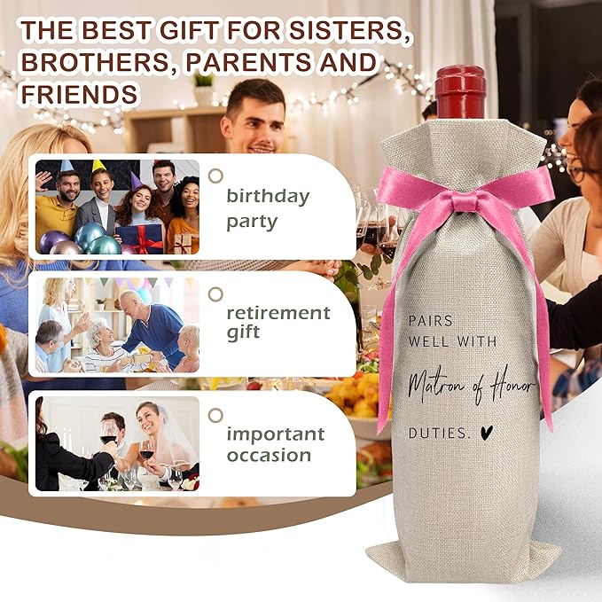Cute Pink Bow Ribbon Engagement Gift Wine Bag - 1 PCS Bride to Be Gifts for Bridesmaids Bride and Groom Couples Her Him Will You Be My Bridesmaid for Getting Married Engagement Bridal Shower - A52