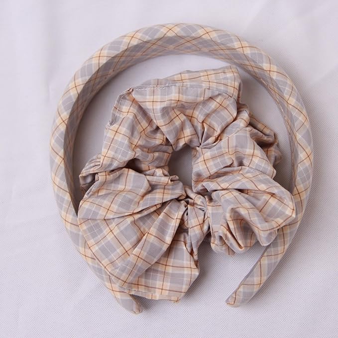 Headband and Scrunchie Set for Women 2Pack Hair Ties for Girls Elastics Bands Ponytail Holder Hair Accessories Blue Lattice