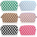 SOIDRAM 6 Pcs Checkered Makeup Bag Preppy Cosmetic Bag Bulk Pink Black Makeup Pouch Personalize Travel Toiletry Bag Organizer Cute DIY Makeup Brushes Storage Bag for Women