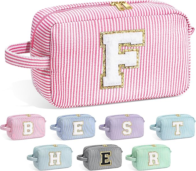YOOLIFE Gifts for Friend - Personalized Best Friend Birthday Gifts for Women Her Friend Friendship, Sister Gifts from Sister, Monogram Initial Pink Makeup Bag Cosmetic Toiletry Pouch Make Up Case F