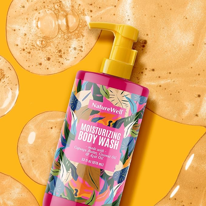 NATURE WELL Cheeky Moisturizing Body Wash, Creamy Formula Infused with Cupuaçu Butter, Provides Gentle Cleansing & Intense Hydration, Deliciously Sweet & Warm Brazilian Nut Oil Scent, 33 oz