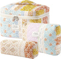 HBselect Quilted Makeup Bag, 3PCS Cotton Large Travel Makeup Bag, Cute Floral Coquette Make up Bag Cosmetic Bag Toiletry Bag for Women Girls