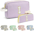 Travel Makeup Bag Christmas Gifts for Women Girl Teens, Personalized Initial Makeup Bag for Cute Teen Girls, Preppy Stuff Toiletry Bag Cosmetic Bag, Teen Girls Gift Trendy Stuff, Letter I