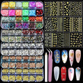 Artdone Nail Art Studs Kit, 6 boxes Multicolor And Design 3D Charms Pearls With 15 Sheets Gold Nail Stickers, Diamond Cute Nail Jewels For DIY Decoration with Pickup Tools