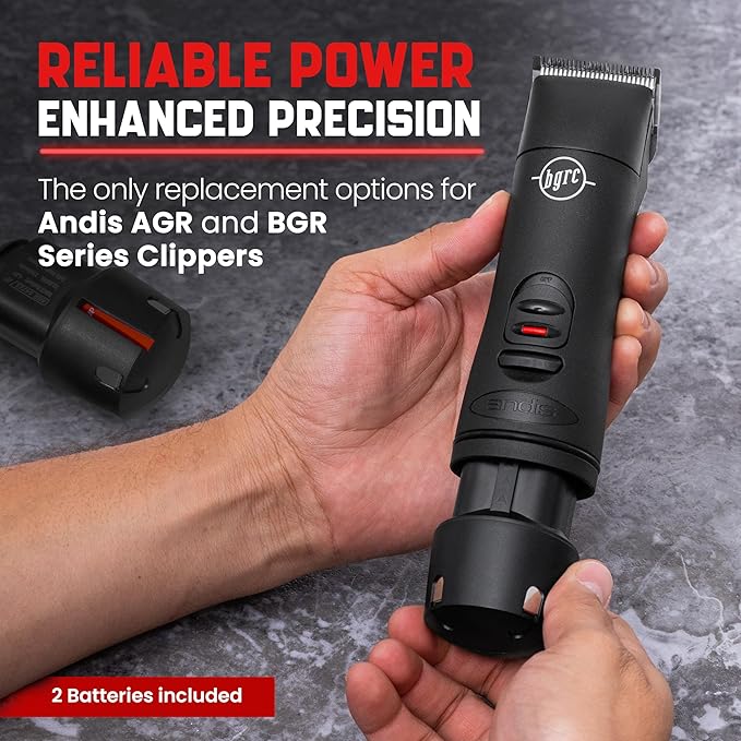 Pack of Two High-Capacity Replacement Batteries for Andis PowerGroom AGR and BGR Clippers. NiMH, 2100mAh, Japanese Cells. Compatible with Andis Bgrc. Long-Lasting Power