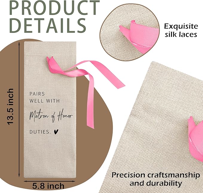 Cute Pink Bow Ribbon Engagement Gift Wine Bag - 1 PCS Bride to Be Gifts for Bridesmaids Bride and Groom Couples Her Him Will You Be My Bridesmaid for Getting Married Engagement Bridal Shower - A52