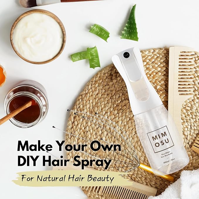 mimosu Continuous Mist Spray Bottle, 10oz – Refillable Sprayer for Hair Styling, Salon, Rice Water DIY, Curly Care Product