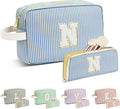 Travel Makeup Bag Christmas Gifts for Women Girl Teens, Personalized Initial Makeup Bag for Cute Teen Girls, Preppy Stuff Toiletry Bag Cosmetic Bag, Teen Girls Gift Trendy Stuff, Letter N