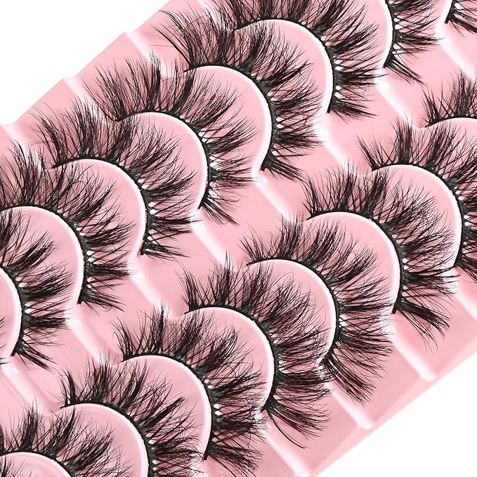 FARRED Cat Eye Lashes False Eyelashes Short Natural Eyelashes Strips 15mm Fluffy Wispy Strip Eyelash 10 Pairs Cute Natural Fake Lashes Packs Small Full Pestañas Set (C9 | 9-15MM)