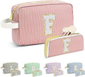 Travel Makeup Bag Christmas Gifts for Women Girl Teens, Personalized Initial Makeup Bag for Cute Teen Girls, Preppy Stuff Toiletry Bag Cosmetic Bag, Teen Girls Gift Trendy Stuff, Letter F