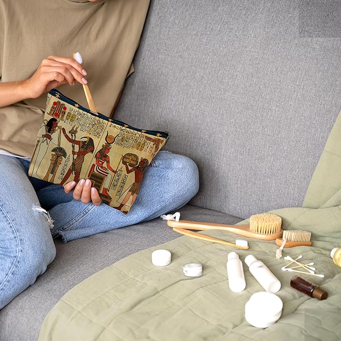 Nogrit Egyptian Gifts Makeup Cosmetic Bag,Ancient Egypt Mythology Egyptian Pharaoh God Hieroglyphs Makeup Travel Toiletry Bag,Gift for Egyptian Egypt Lover,pu