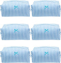 PAZIMIIK 6PCS Cozy Makeup Bag Small Aesthetic Travel Zipper Cosmetic Pouch for Women Make Up Beauty Accessories Brushes, Stripe Lake Blue