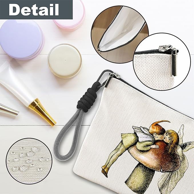 Make Up Bag For Woman, Cosmetic Bag With Hand Strap - Han-drawn Little Fairy - Lined Toiletry Bag - Retro Theme Pouch, Organizer With Zipper, Women Essentials & Accessories - B02