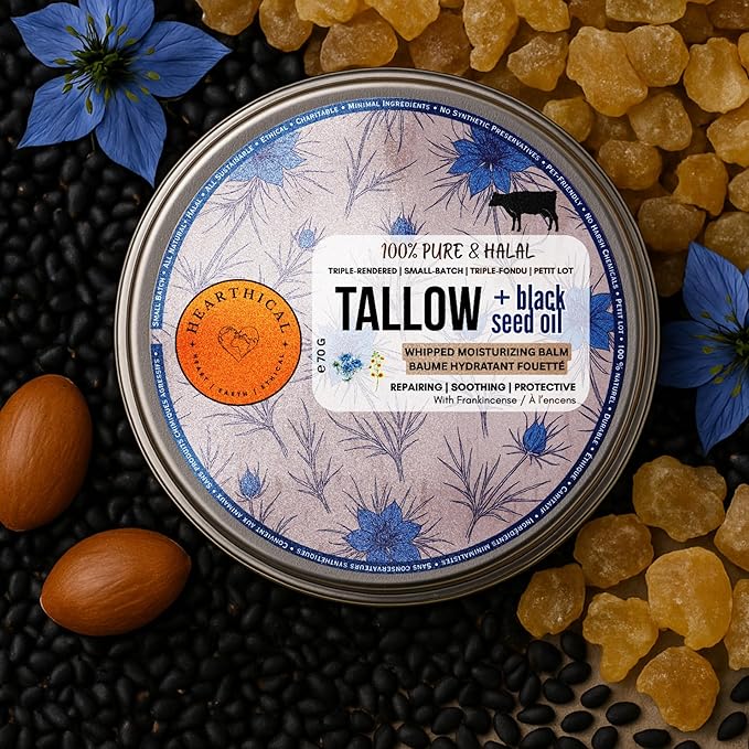 Halal Grass Fed Beef Tallow For Skin – 70g Organic Beef Tallow Moisturizer – Beef Tallow Face Moisturizer & Beef Tallow Face Cream – Pure Beef Tallow Balm with Black Seed and Jojoba