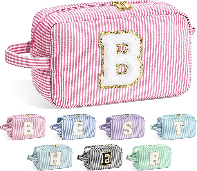 YOOLIFE Bridesmaid Proposal Gifts - Personalized Bridal Shower Bridesmaid Bride To Be Bachelorette Party Gifts Maid Matron Honor Gifts, Monogram Initial Pink Makeup Bag Cosmetic Bag, Letter B