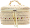 PAZIMIIK Quilted Makeup Bag Large Travel Zipper Soft Cosmetic Case for Women Girls Make Up,Little Flower Beige