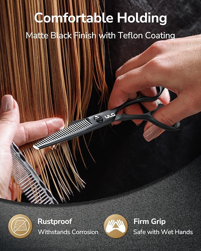 ULG Texturizing Shears – Professional Stainless Steel, Ergonomic Offset Handles, Teflon Coated, Deer Tooth Blades for Precise Thinning and Layering, Ideal for Stylists and Barbers
