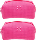 PAZIMIIK 2PCS Cozy Makeup Bag Travel Cosmetic Bag for Women Soft Toiletry Bag Aesthetic Makeup Organizer Portable Large Zipper Pouch for Skincare Beauty Accessories Brushes Waffle Hotpink