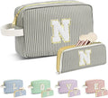 Travel Makeup Bag Christmas Gifts for Women Girl Teens, Personalized Initial Makeup Bag for Cute Teen Girls, Preppy Stuff Toiletry Bag Cosmetic Bag, Teen Girls Gift Trendy Stuff, Letter N
