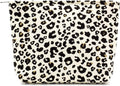 Makeup Bags for Purse Zipper Cosmetic Pouch Large Travel Canvas Make Up Organizer Tool Pouch for Women and Girls,Leopard Ivory
