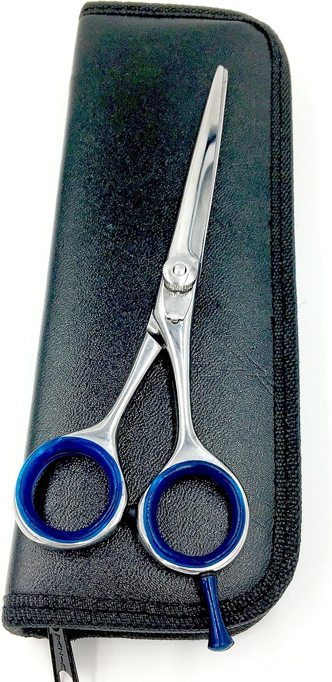 Deluxe 6 inch Professional Barber Scissors for Hair Cutting and Beard & Mustache Trimming - Includes Tension Adjuster & Carrying Case