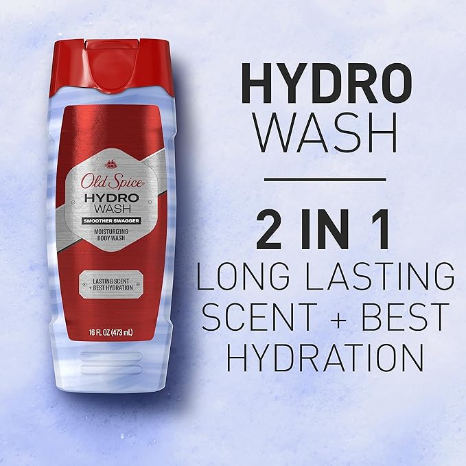 Old Spice Moisturizing Body Wash for Men, Hydro Wash, 2-in-1 Long Lasting Scent & Deep Hydration, 24/7 Shower Fresh, Smoother Swagger Scent, 16 oz