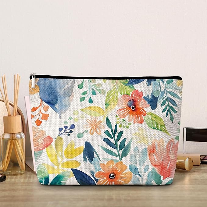 GREOXG Floral Makeup Bag, Small Travel Cosmetic Bag with Zipper, Cute Makeup Pouch Gift Ideas for Women Teen Girls Friends Mom Sisters Teacher Birthday Christmas Wedding Graduation-E33