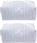 PAZIMIIK 2PCS Cozy Makeup Bag Small Aesthetic Travel Zipper Cosmetic Pouch for Women Make Up Beauty Accessories Brushes, Stripe Blue Mix