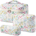 HBselect Quilted Makeup Bag, 3PCS Cotton Large Travel Makeup Bag, Cute Floral Coquette Make up Bag Cosmetic Bag Toiletry Bag for Women Girls