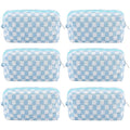 ZLFSRQ 6Pcs Checkered Pencil Case Cute Pencil Pouch for Teens Checkered Makeup Bag Blue Medium Travel Cosmetic Bag Makeup Pouch for Purse Aesthetic Trendy Zipper Toiletry Bags Organizer