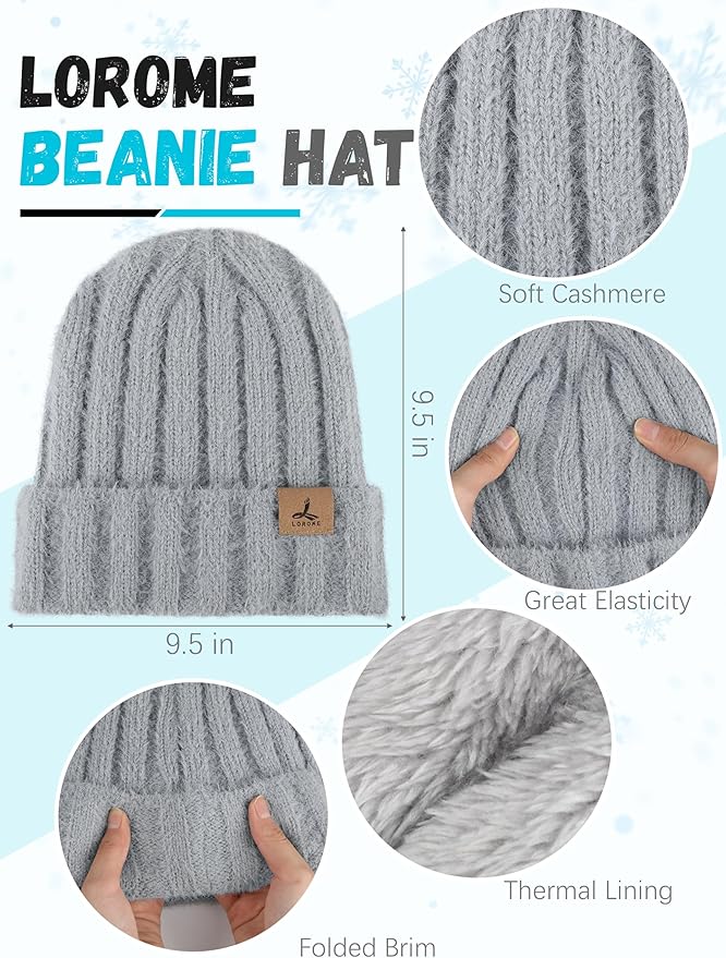 Winter Beanie Hat Scarf Gloves, Warm Fleece Knit Hat Long Scarf Neck Warmer Touch Screen Winter Gloves Set Gifts for Women