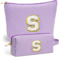 Travel Cute Makeup Bag Set - Make up Cosmetic Bag for Women, Small Makeup Bag for Purse Makeup Kit | Purple Stuff Birthday Gifts for Women Travel Essentials, Purple Letter S
