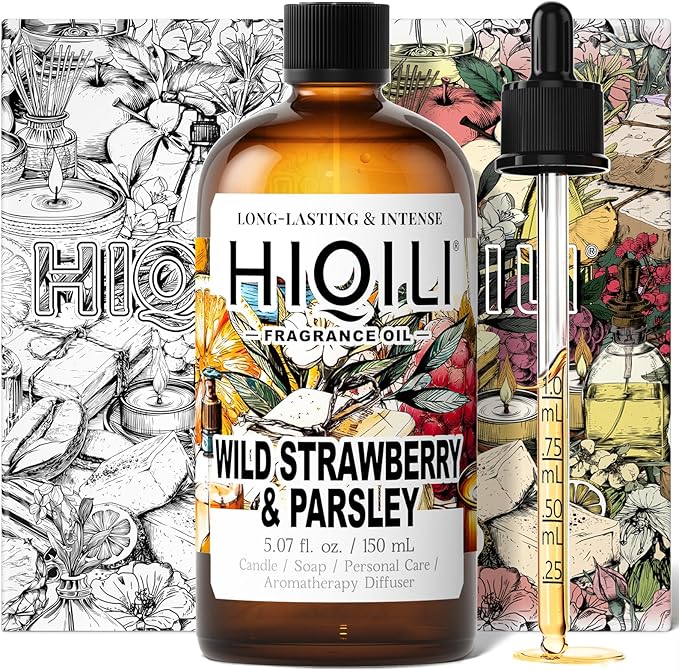 HIQILI Wild Strawberry & Parsley Fragrance Oil for Candle Making, Inspired by J-M.Lone Wild-Straw & Psley, Fresh Soap Scents, DIY Body Spray & Perfume for Women - 5.07 Fl Oz
