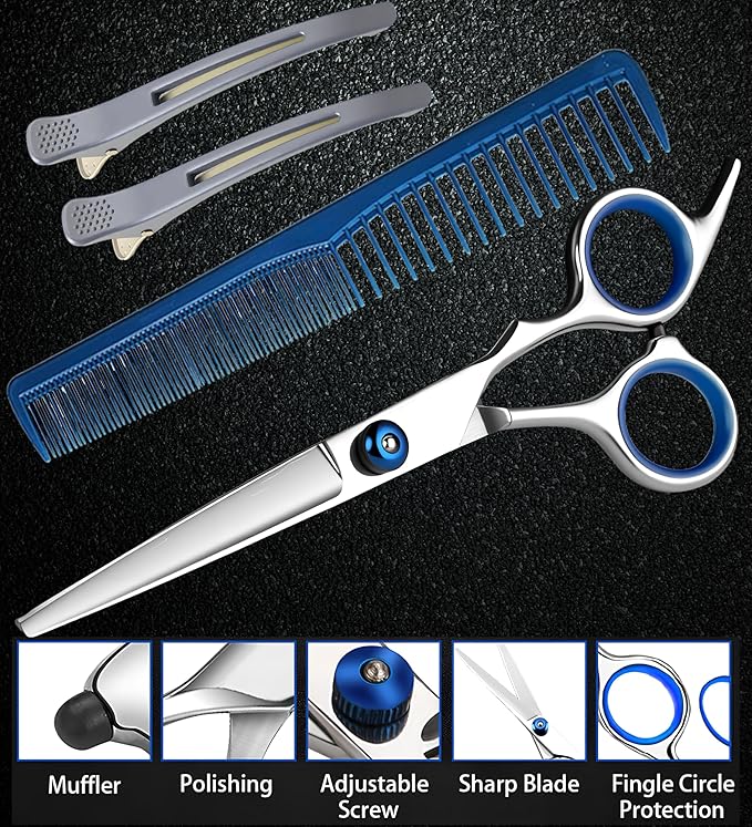 MEUUT Hair Cutting Scissors Set 6.5 Inch - Sharp Barber Haircut Scissors with Styling Comb & No-Snag Clips for Professional and Home Haircuts, Japanese Steel Blades