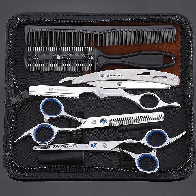 Hair Scissors Kit – 10 Pieces Stainless Steel Precision Shears for Dry & Wet Hair, Professional and Personal Hair Cutting Set for Men and Women, Sharp Barber Tools with Accessories