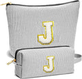 Travel Essentials - Portable Travel Toiletry Bag for Women, Initial Makeup Kit Organizer Make up Cosmetic Bag Set, Black J