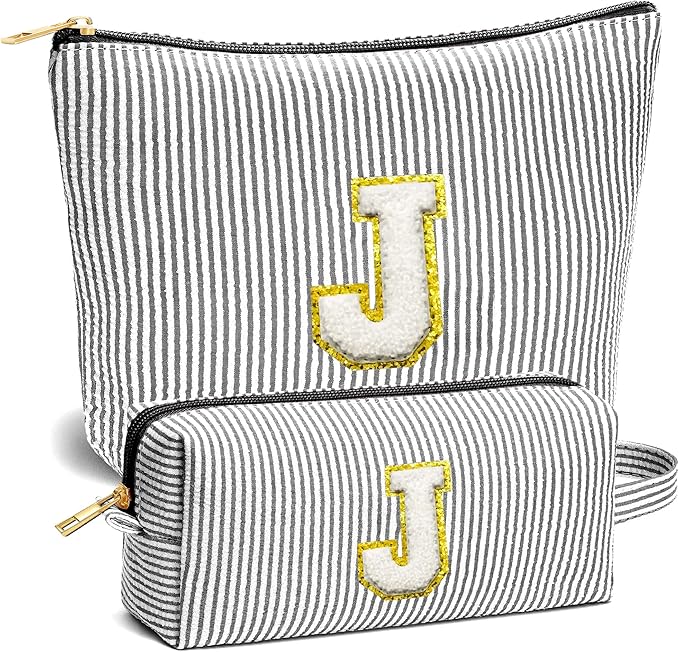 Travel Essentials - Portable Travel Toiletry Bag for Women, Initial Makeup Kit Organizer Make up Cosmetic Bag Set, Black J