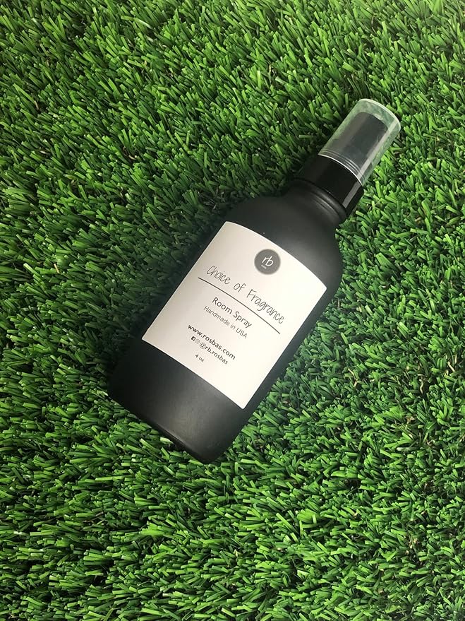 Rosbas Room Spray, Egyptian Amber Scented, Matte Black Glass Bottle, 4 oz, Drawstring Cotton Bag, Long Lasting Scented Air Freshener, Non-Aerosol, Handmade in USA