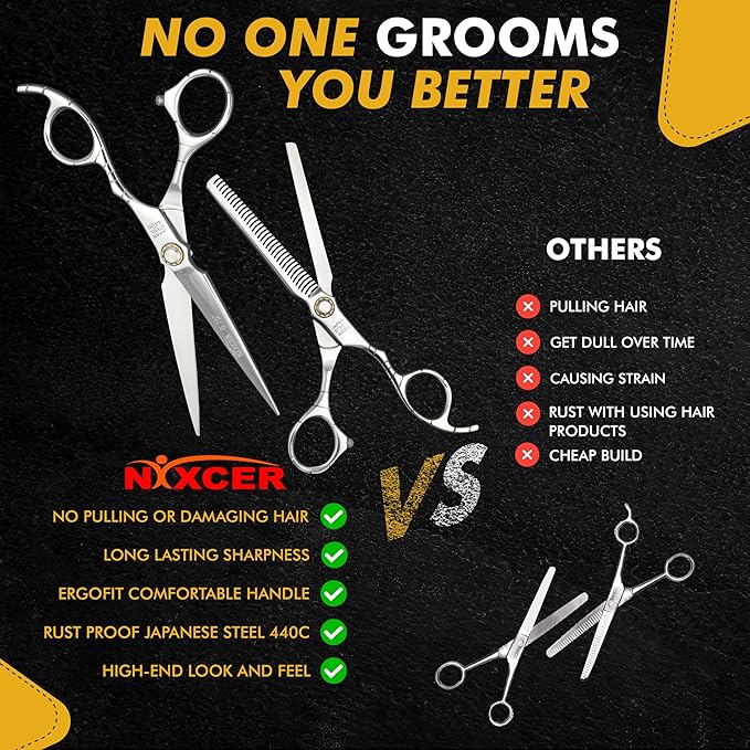 Professional Hairdressing Scissors - 6.75" Precision Hair Cutting Scissors C440 Japanese Steel, Featuring Long-lasting Sharpness and an Exquisite Design (Hair Cutting + Thinning)
