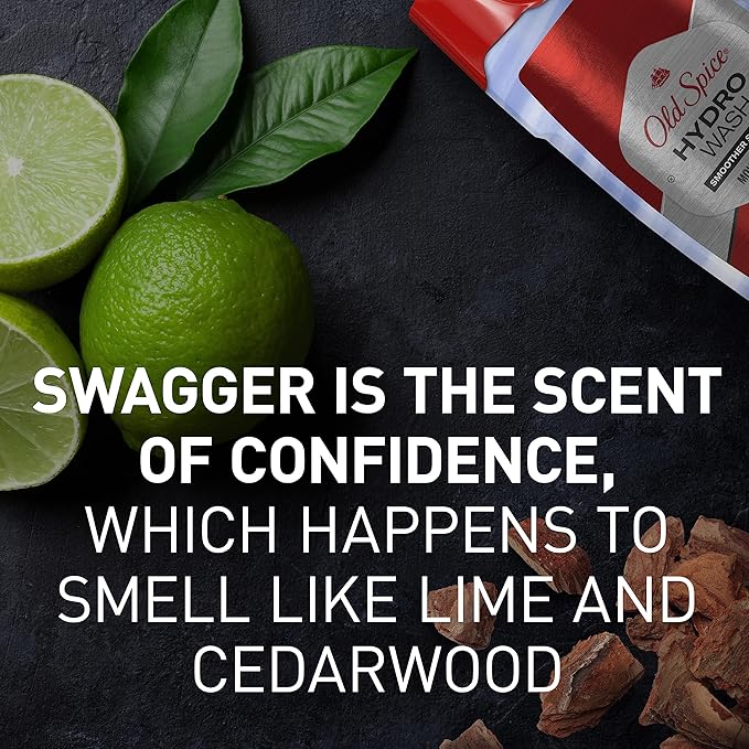 Old Spice Moisturizing Body Wash for Men, Hydro Wash, 2-in-1 Long Lasting Scent & Deep Hydration, 24/7 Shower Fresh, Smoother Swagger Scent, 16 oz (Pack of 4)